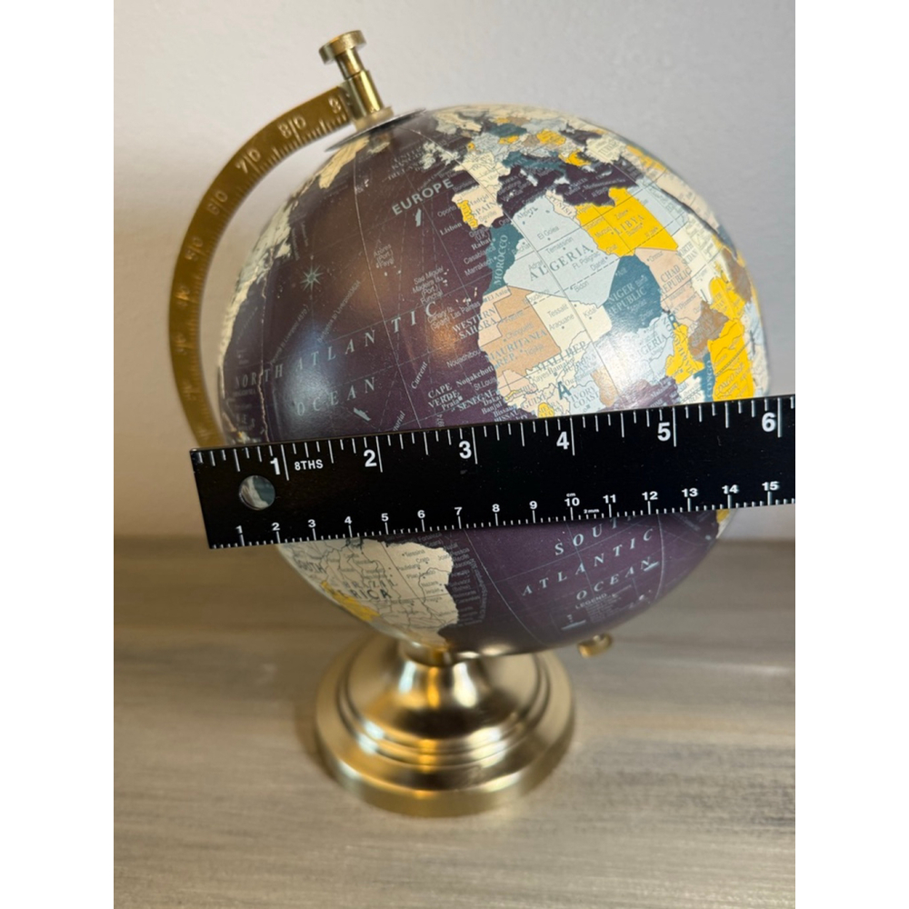 Vintage decorative world globe blue ocean design metal stand meridian - Picture 6 of 6